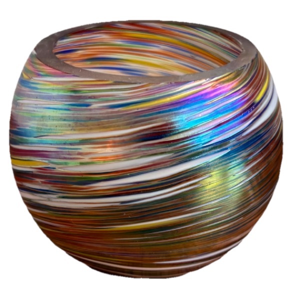 Murano Iridescent Multicolor Swirl Glass Votive Candle Holder - Picture 7 of 7